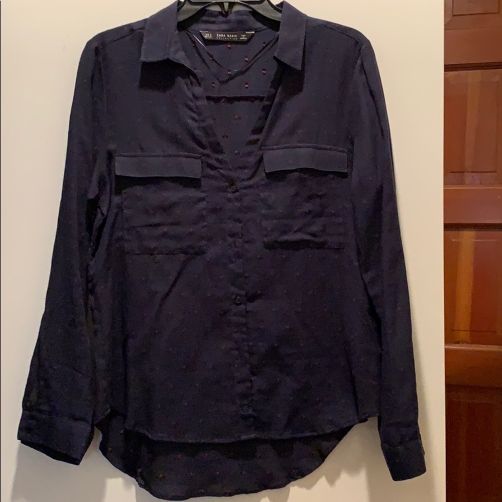Zara navy blue button down shirt